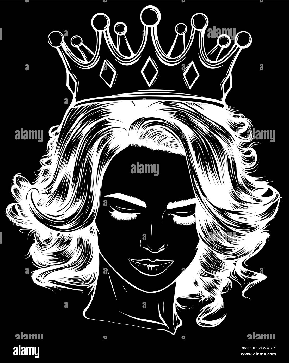 Silhouette Skull ragazza con corona. Disegno di illustrazione vettoriale Illustrazione Vettoriale