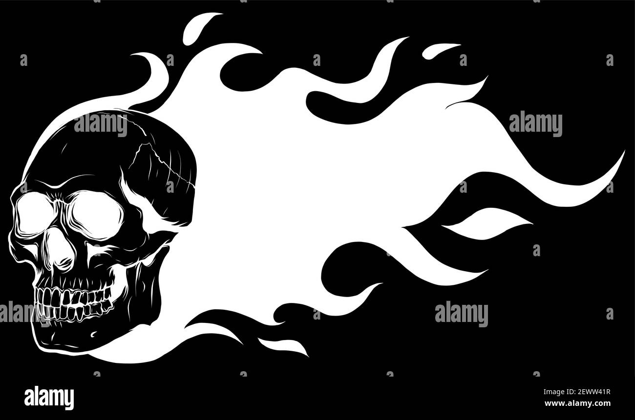 Silhouette cranio su fuoco con Flames Vector Illustration Illustrazione Vettoriale