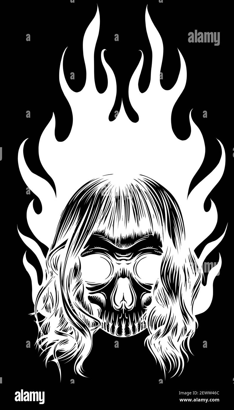 Silhouette cranio su fuoco con Flames Vector Illustration Illustrazione Vettoriale