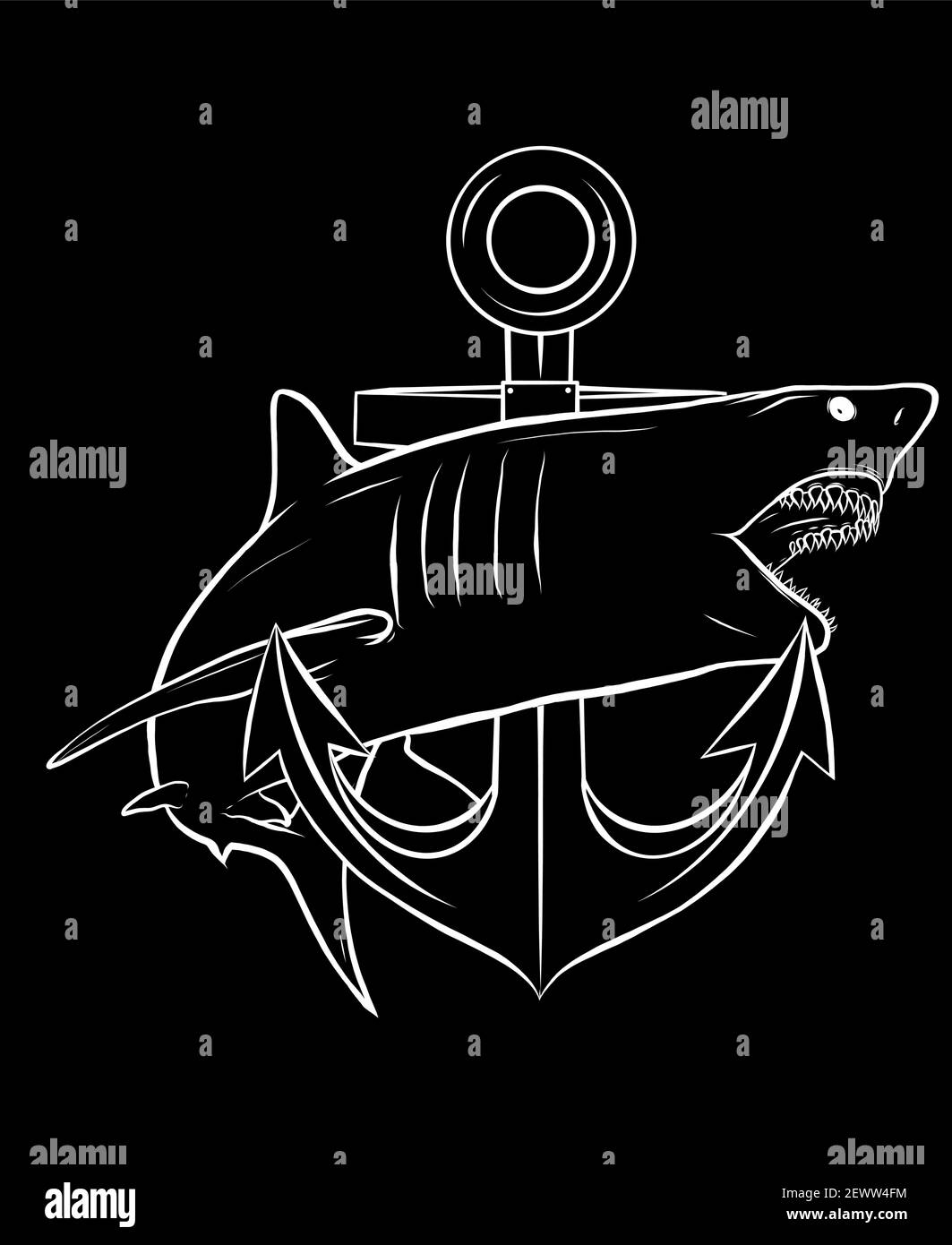 silhouette salto squalo illustrazione con ancora. vettore art Illustrazione Vettoriale