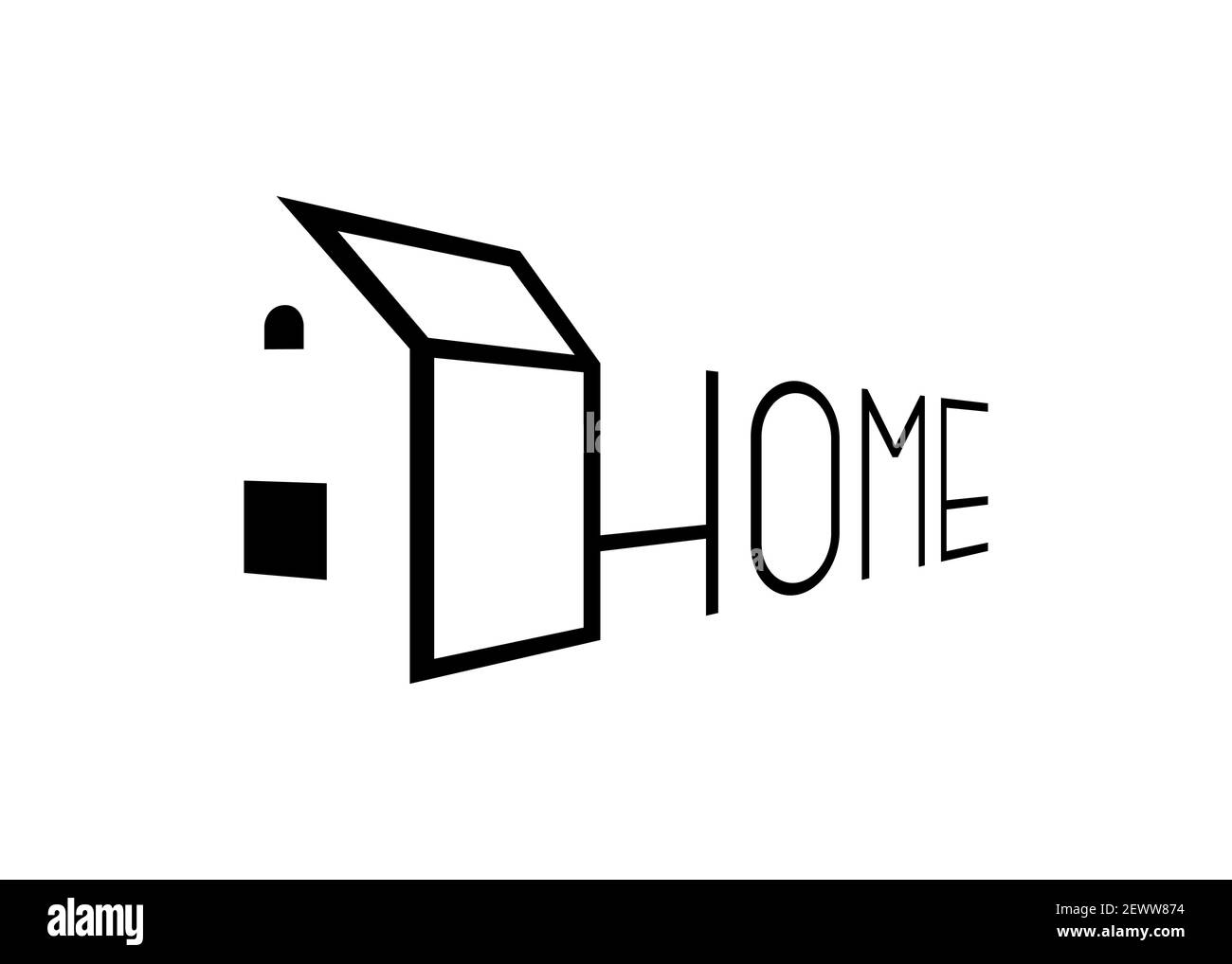 Home Linear logo modello prospettico per l'azienda immobiliare. Concetto lineare di identità del marchio per lo sviluppo di case. Architettura e costruzione di proprietà Illustrazione Vettoriale