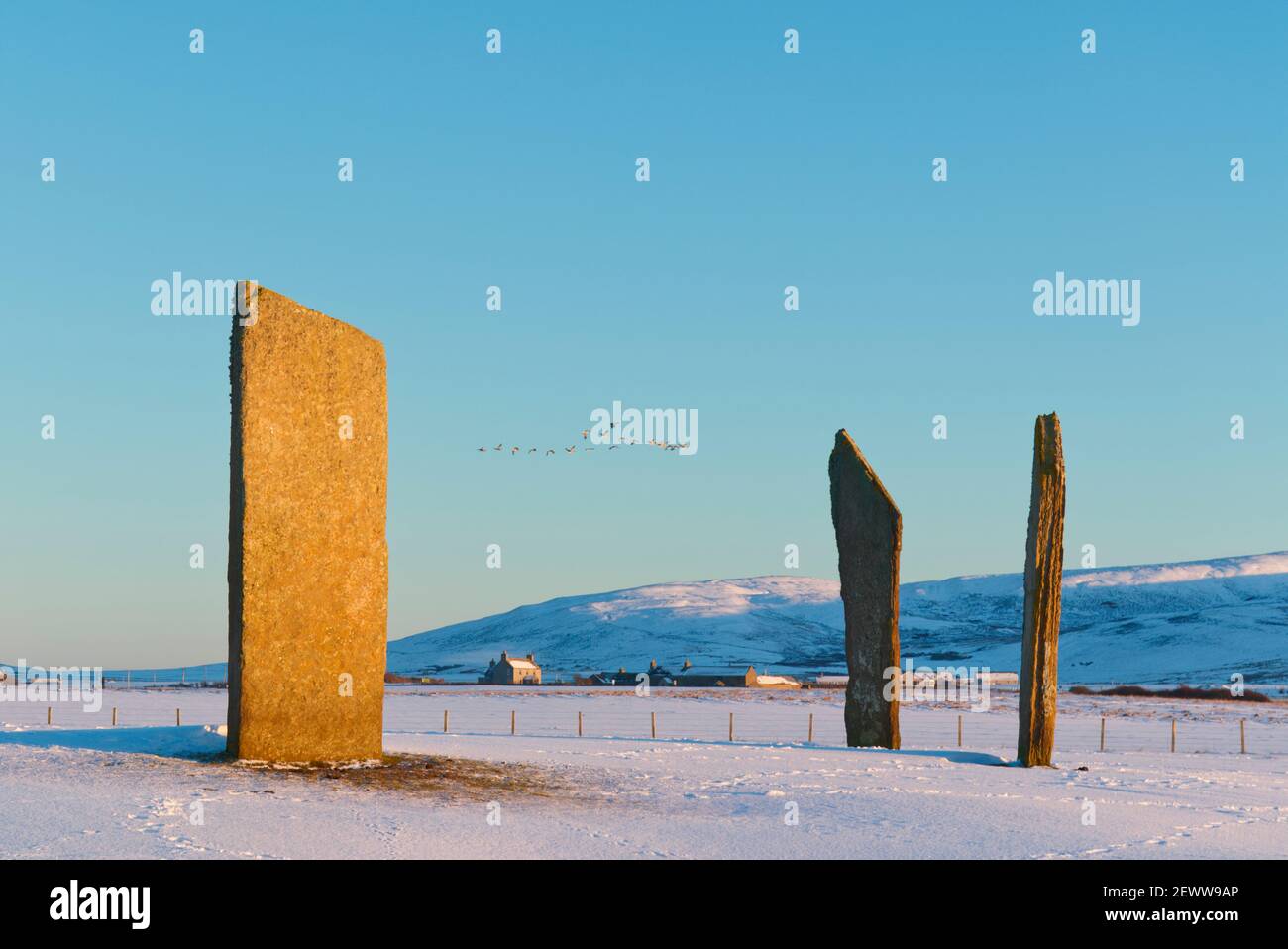 Pietre erette neolitiche di stenness, isole Orkney Foto Stock