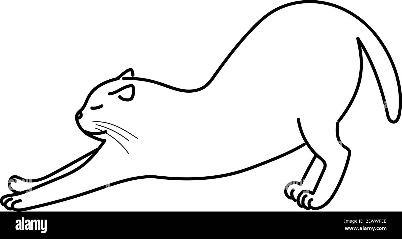 Cat con un grande tratto. Disegno di linea su sfondo bianco. Illustrazione Vettoriale