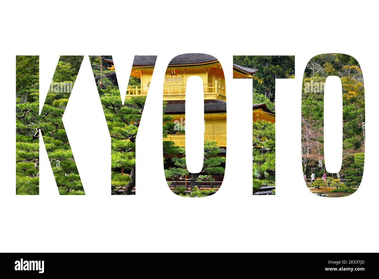 Kyoto, Giappone - nome città testo foto silhouette. Foto Stock