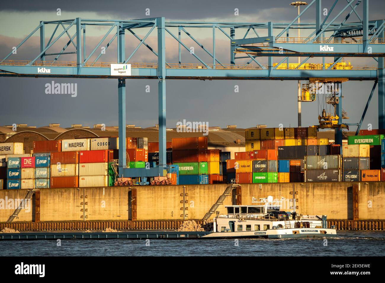 Terminal dei container, Gateway West Terminal, Logport 2, a Duisburg, sul fiume Rhein, NRW, Germania, Foto Stock
