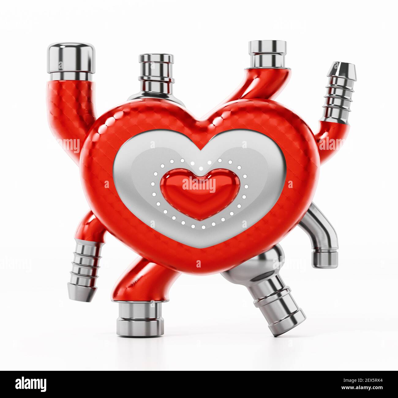 Cuore artificiale isolato su sfondo bianco. Illustrazione 3D. Foto Stock
