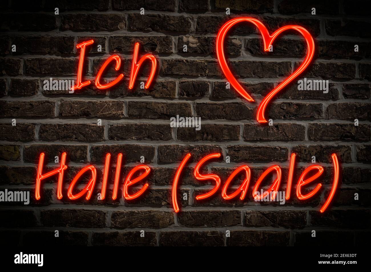 Leuchtreklame, Ich liebe Halle (Saale), Sachsen-Anhalt, Deutschland, Europa | Pubblicità illuminata, i love Halle (Saale), Sassonia-Anhalt, Germania, E. Foto Stock