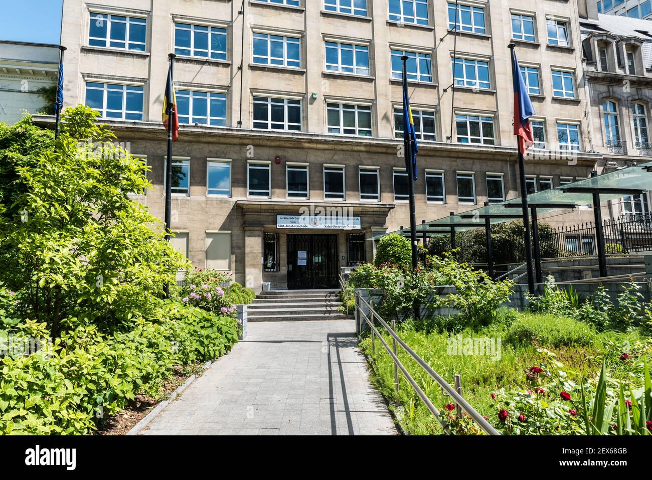 La facciata del municipio di Saint Josse, Bruxelles Foto Stock