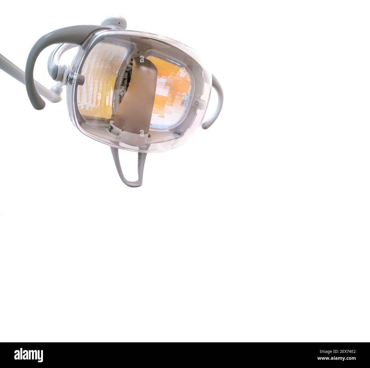 Luce del dentista su sfondo bianco per lo spazio di testo Foto Stock