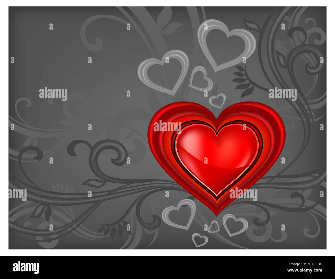 Cuore rosso su nero Foto Stock