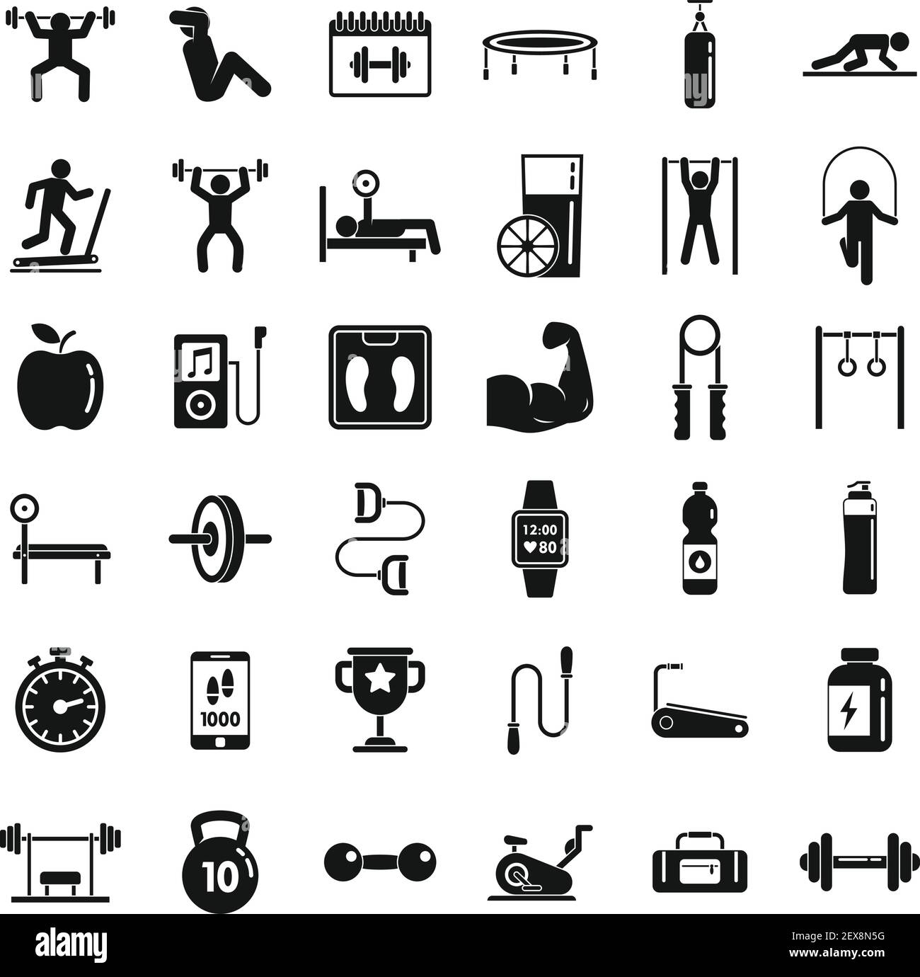 Set di icone tempo palestra, stile semplice Illustrazione Vettoriale