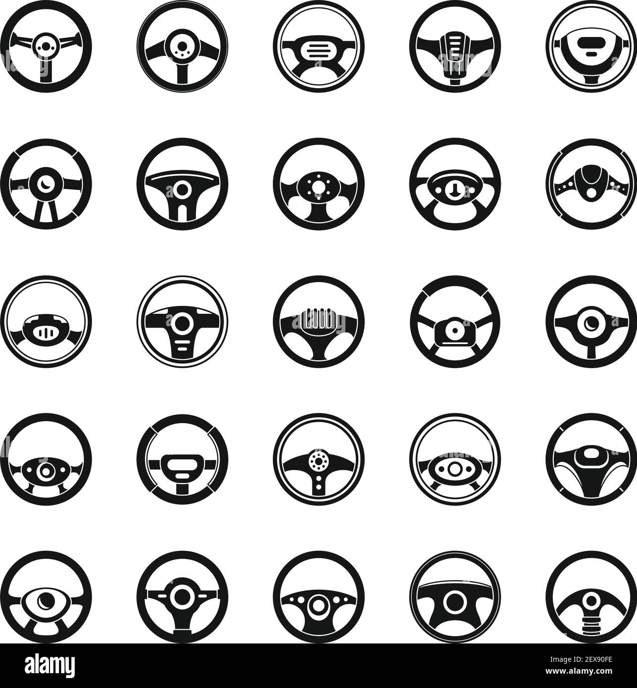 Set di icone sul volante per auto, stile semplice Illustrazione Vettoriale