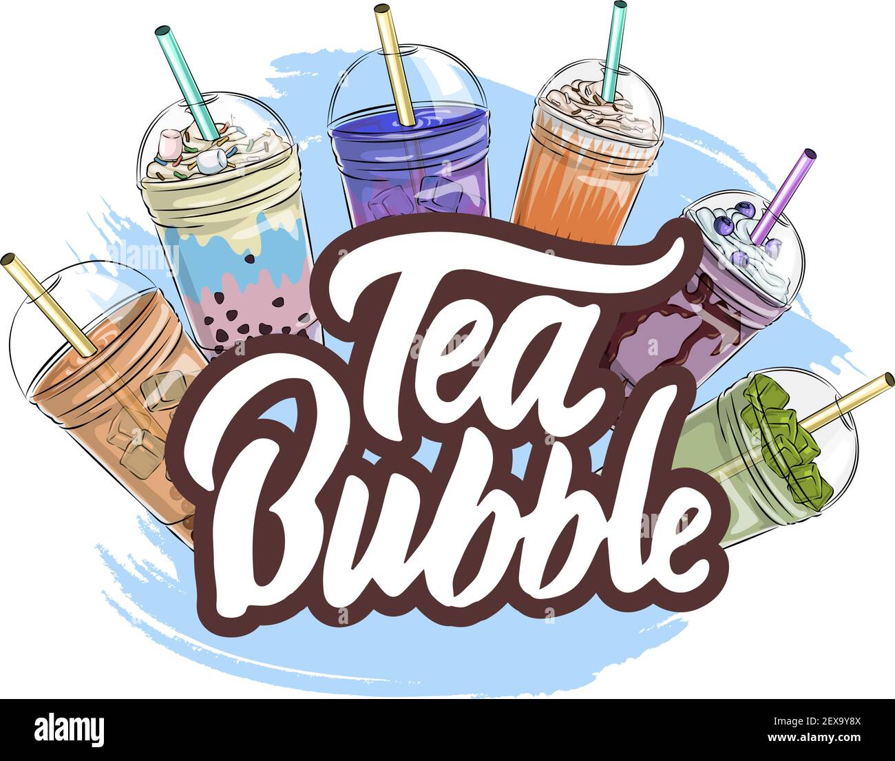Collezione di logo del tè delle bolle, tè dell'uomo asiatico con latte e bolle di tapioca, Illustrazione Vettoriale