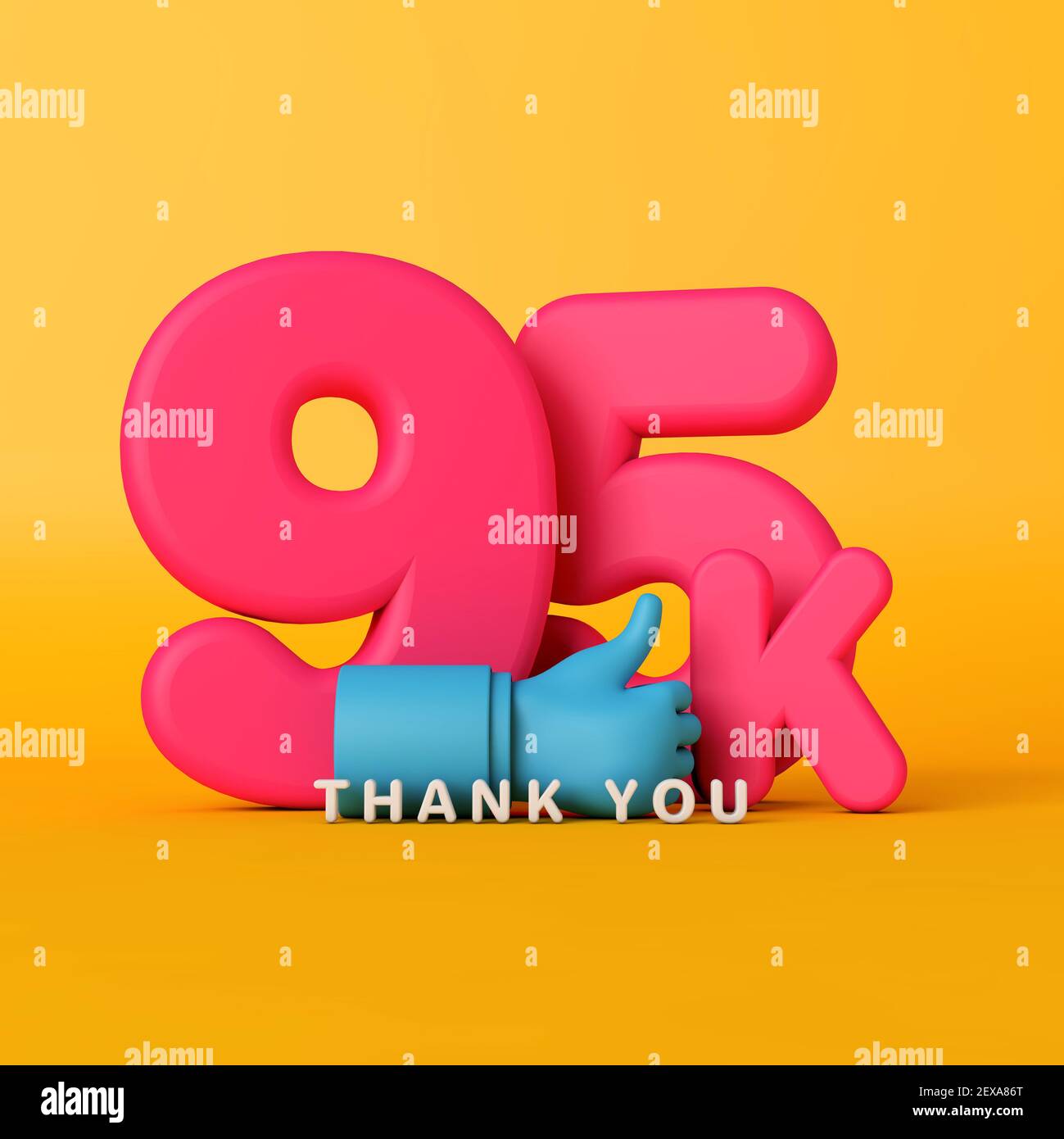 Grazie 95 mila seguaci. Banner sui social media. Rendering 3D Foto Stock
