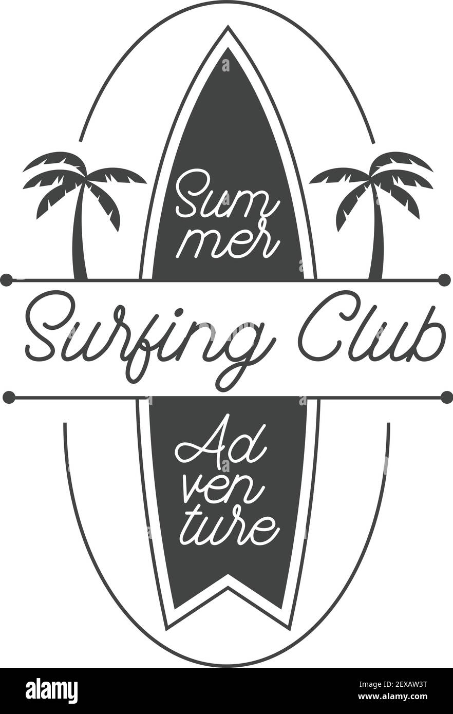 logo surf per festival surf isolato su sfondo bianco. illustrazione vettoriale Illustrazione Vettoriale