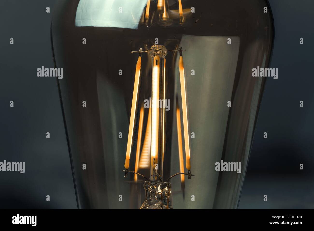 Macro-scatto di una lampadina a LED Edison e dettagli delle strisce LED Foto Stock