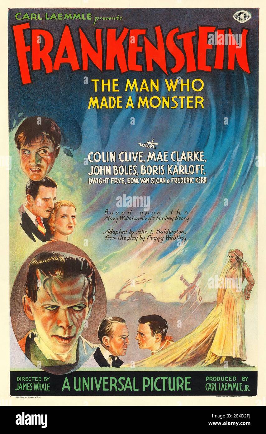 Poster del film di Frankenstein, 1931, incluso Boris Karloff. 'L'uomo che ha fatto un mostro'. Foto Stock