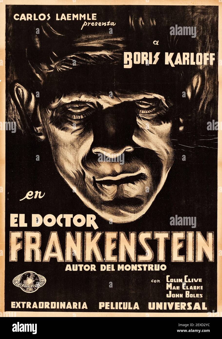 "El Doctor Frankenstein" - poster del film Frankenstein, 1931, tra cui Boris Karloff - Laemle. Foto Stock