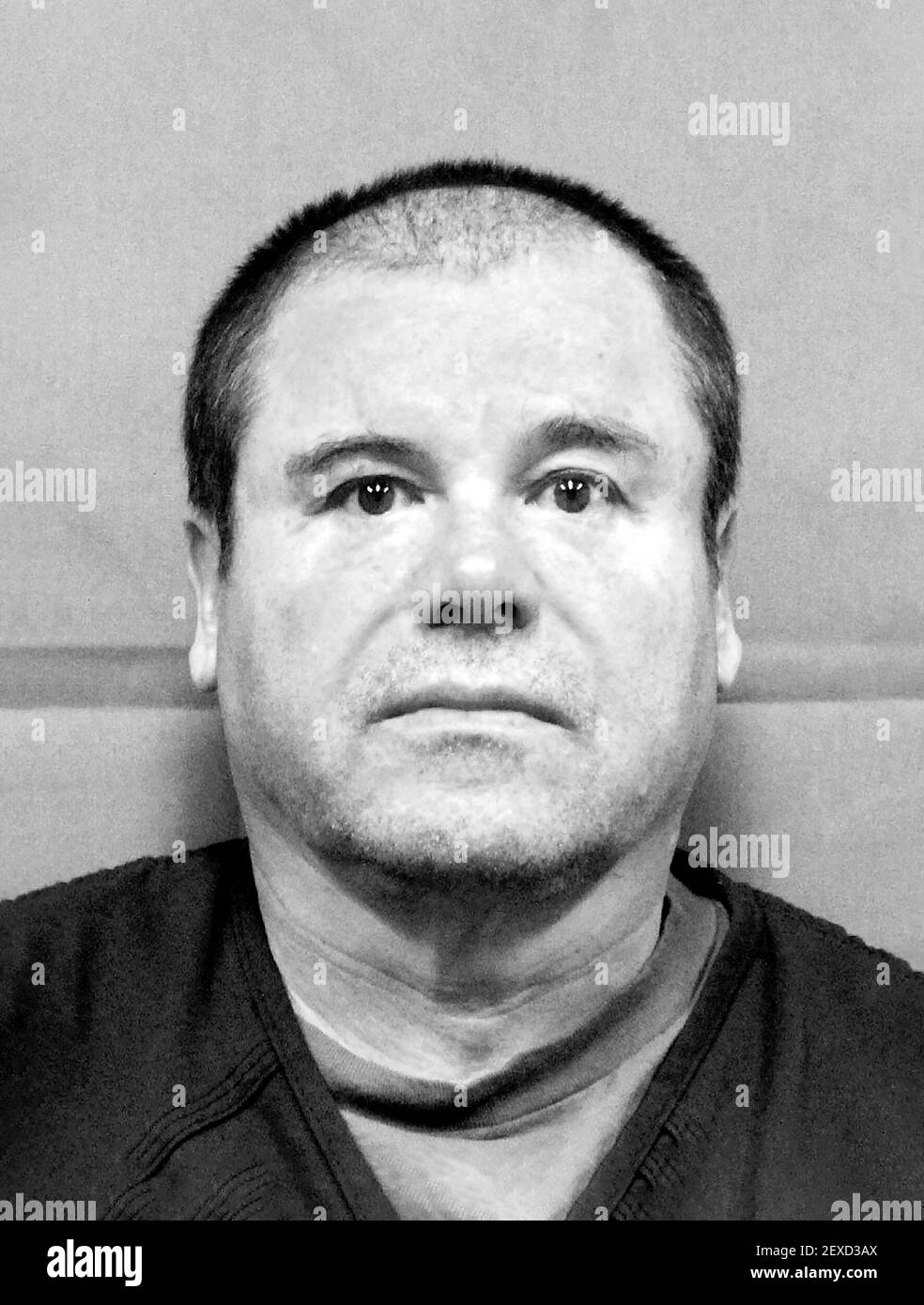 El Chapo. Fotografia di prenotazione di Joaquín Archivaldo Guzmán Loera (n.1957), dopo la sua estradizione negli Stati Uniti nel 2017. Foto Stock