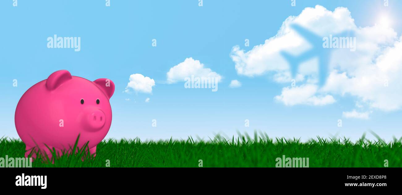 Piggy Bank concetto sognare di risparmiare per una vacanza in il rendering 3d del sole Foto Stock