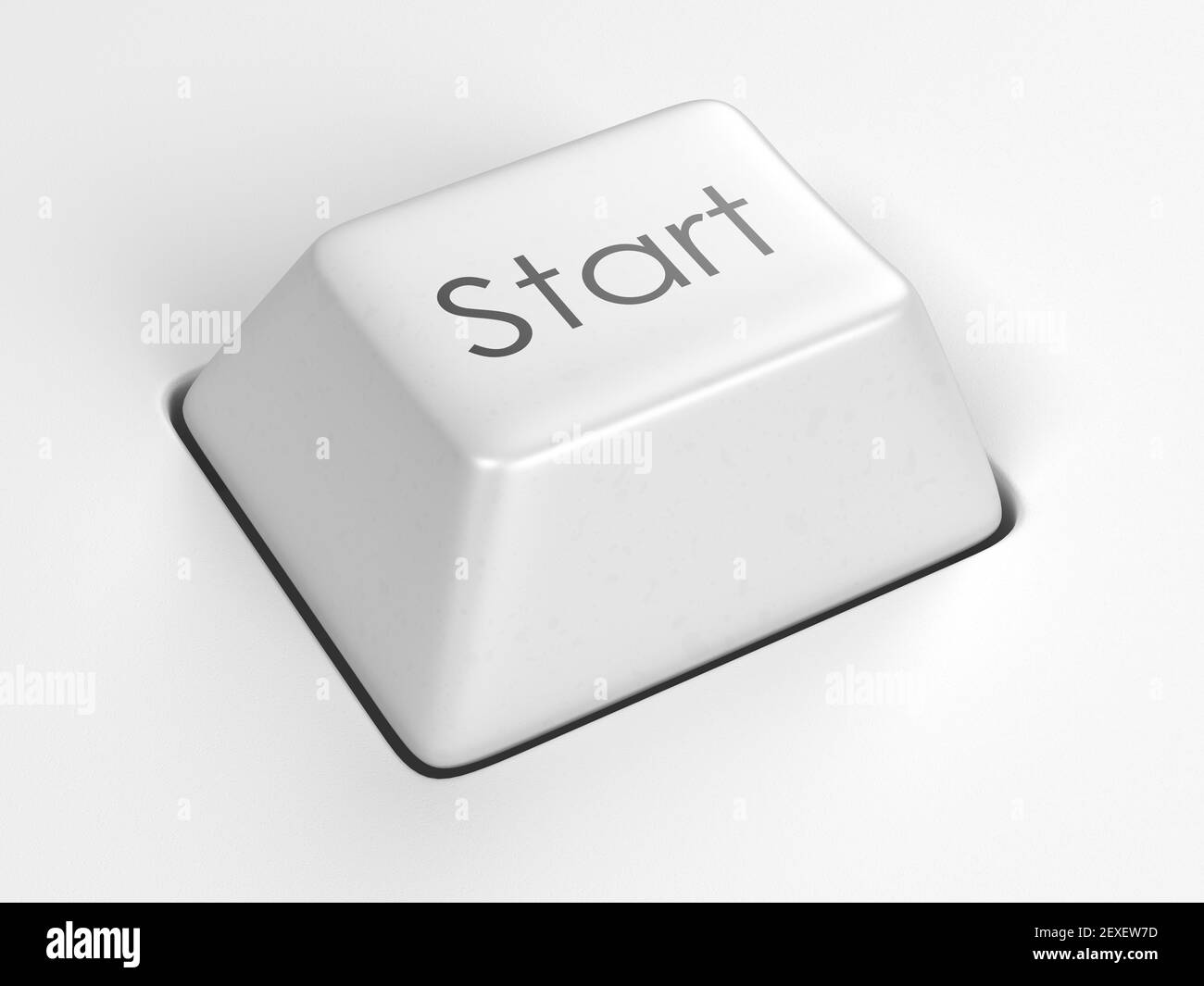 Pulsante Start sulla superficie bianca Foto Stock