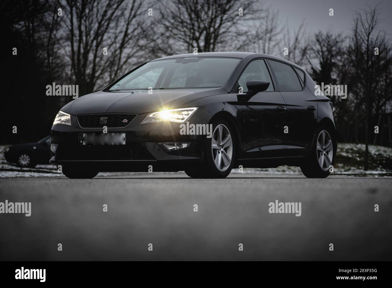 WAREN (Müritz), GERMANIA - Feb 13, 2019: La foto mostra un sedile nero leon FR fotografato con 135mm 3.5 Foto Stock