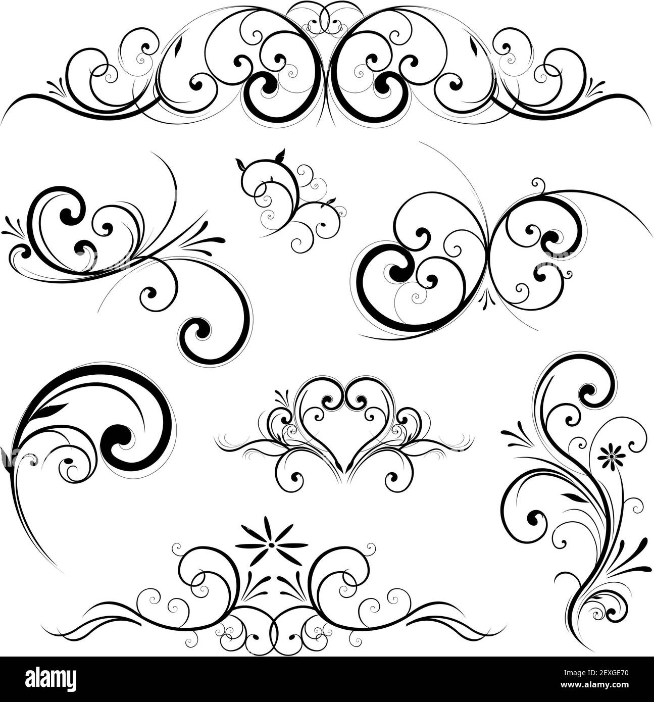 Fiorisce di vorticazione decorativi elementi floreali Foto Stock