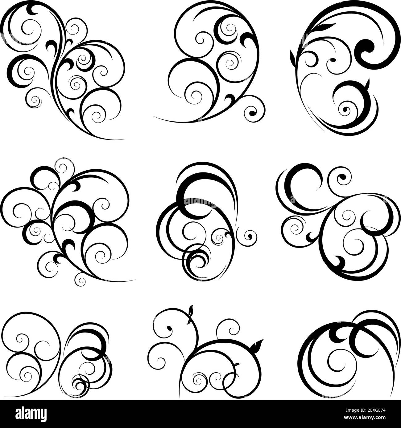 Fiorisce di vorticazione decorativi elementi floreali Foto Stock