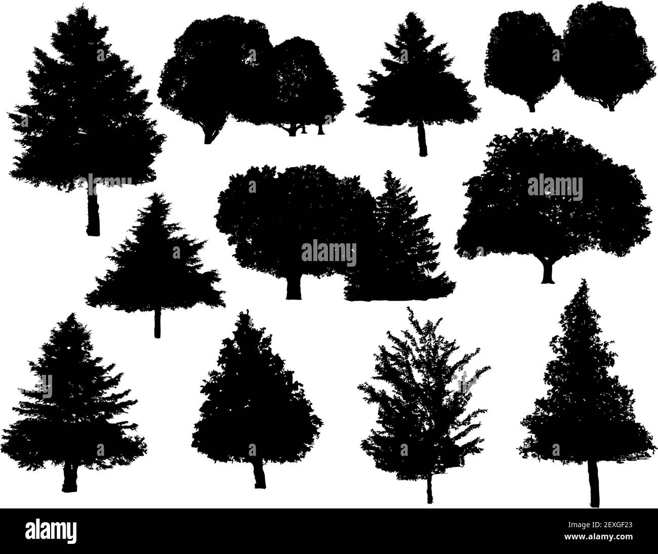 Tree silhouettes insieme di raccolta Foto Stock