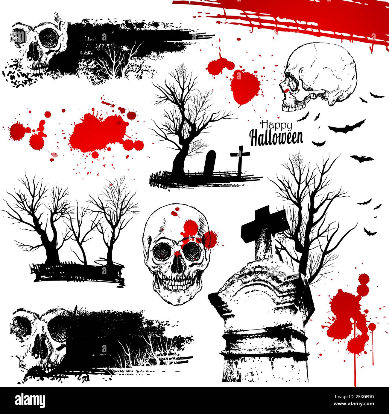 Gli elementi horror di Halloween rappresentano la morte Foto Stock