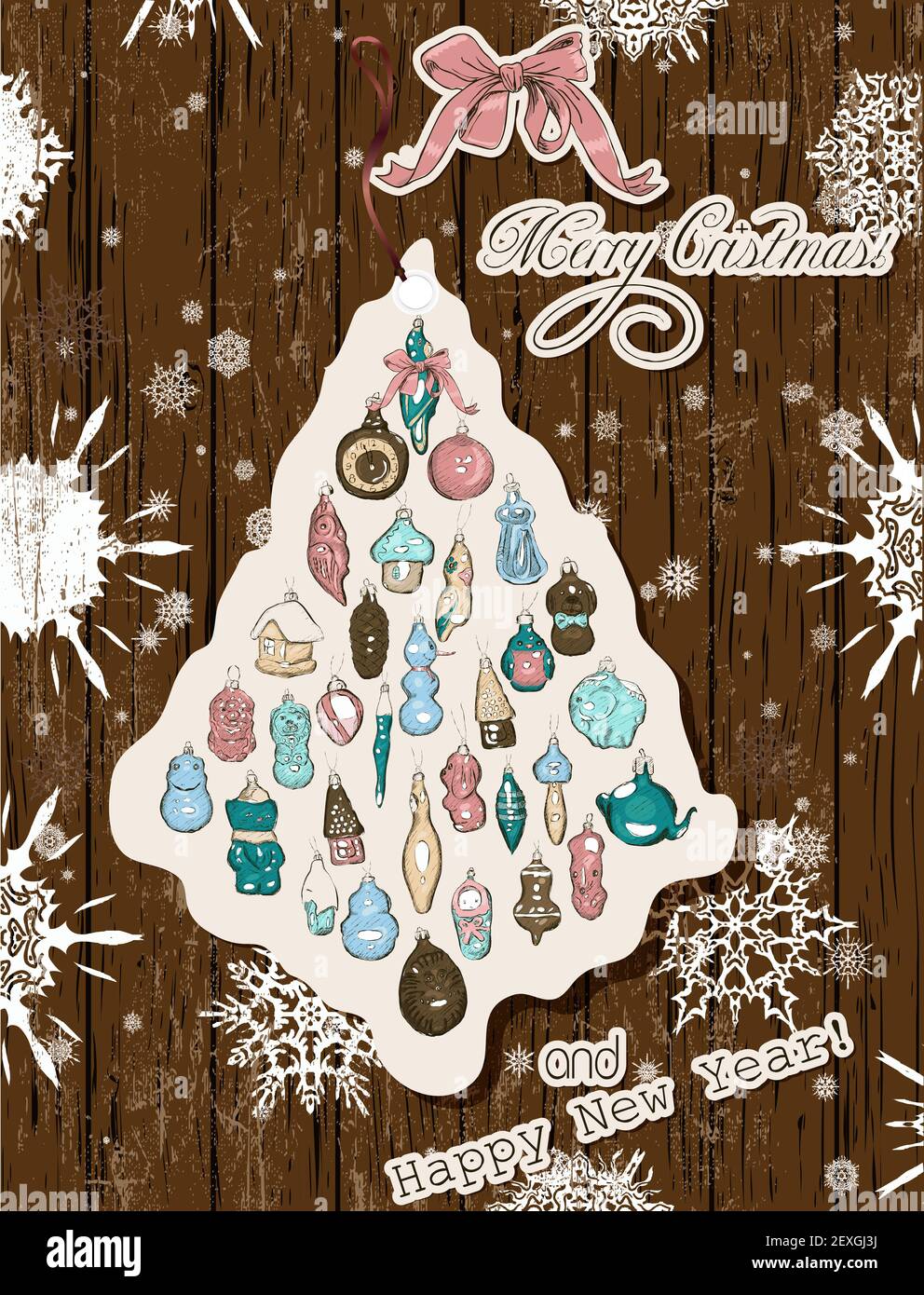 Carta Natale vintage colori pastello. Foto Stock