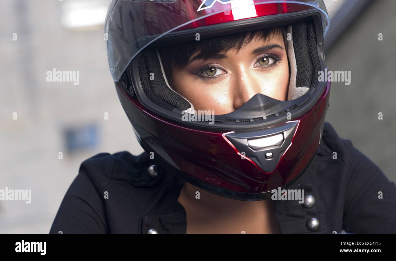 Ragazza del motociclista Foto Stock