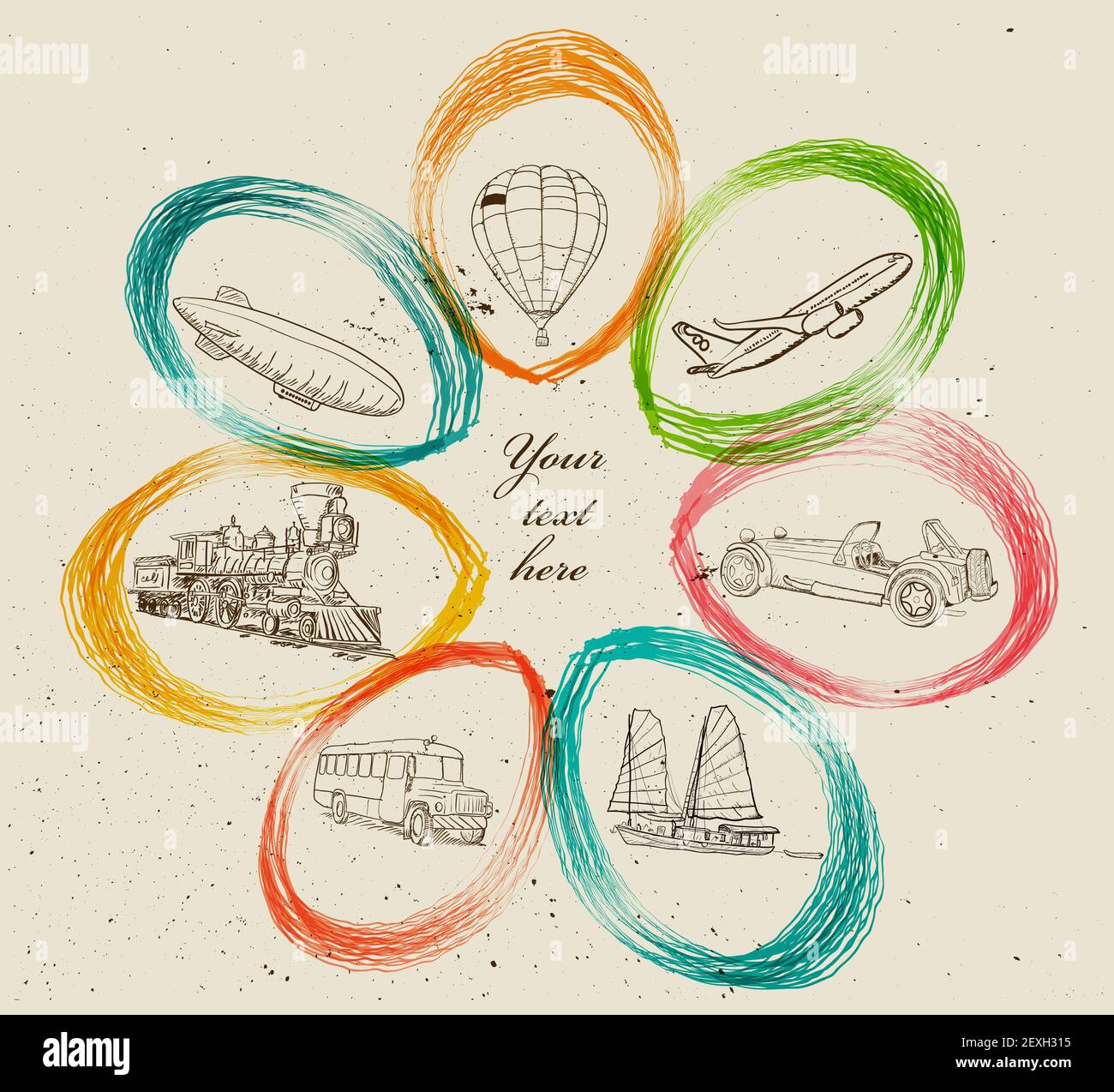 Striscioni con diverse modalità di trasporto. Foto Stock