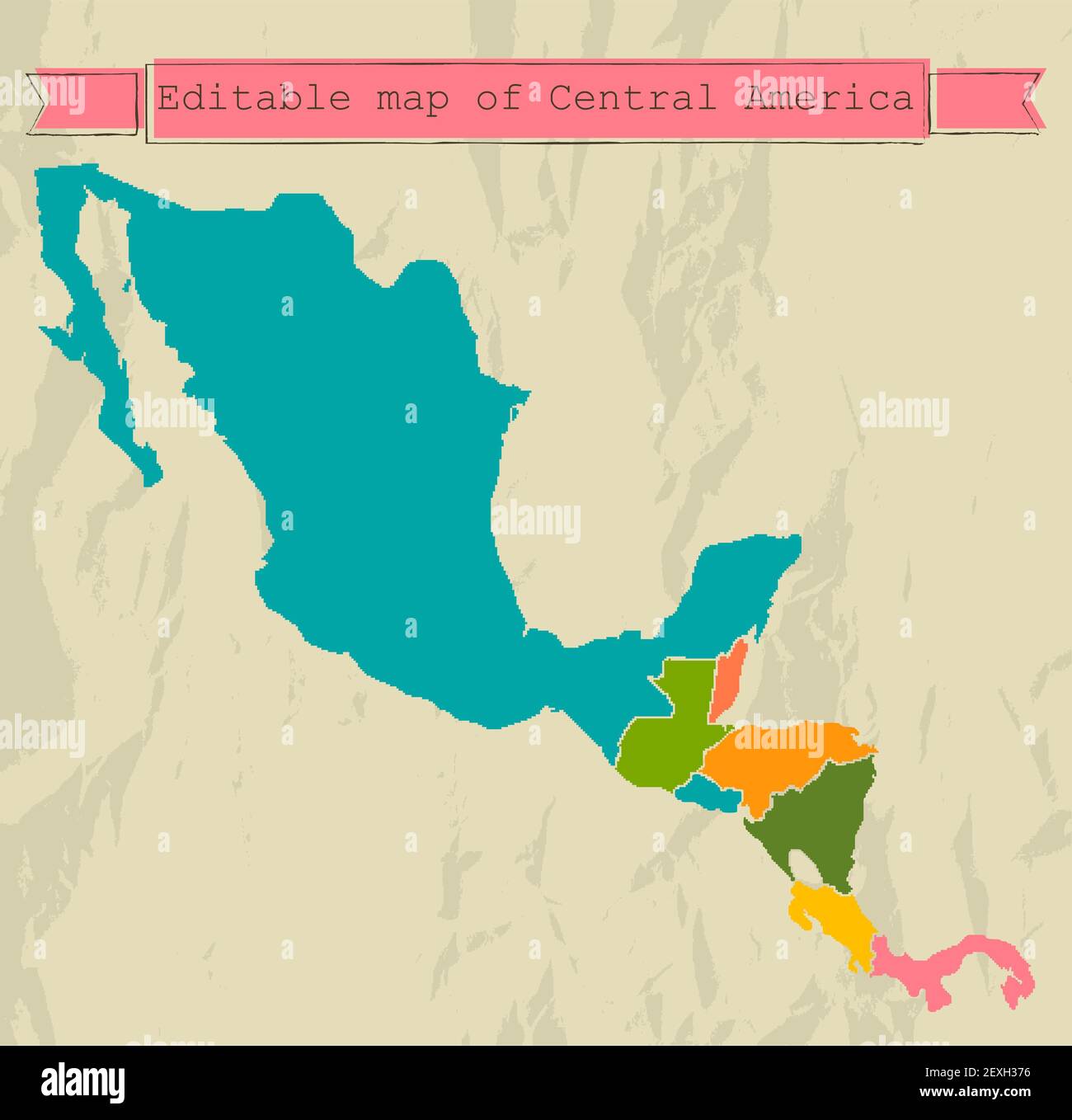 Mappa modificabile dell'America centrale con tutti i paesi. Foto Stock