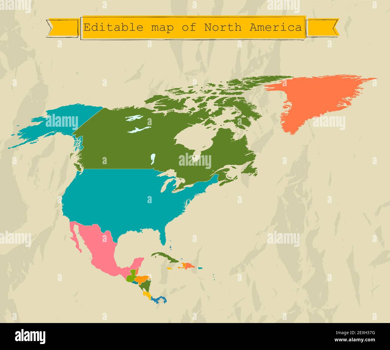 Mappa Nord America modificabile con tutti i paesi. Foto Stock