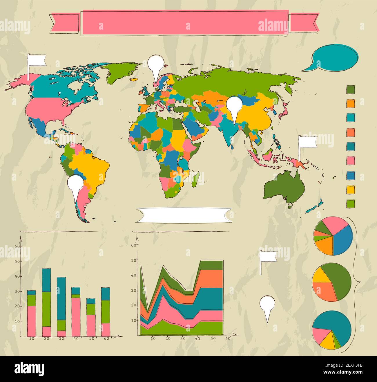 Retrò set di elementi infografico. Foto Stock