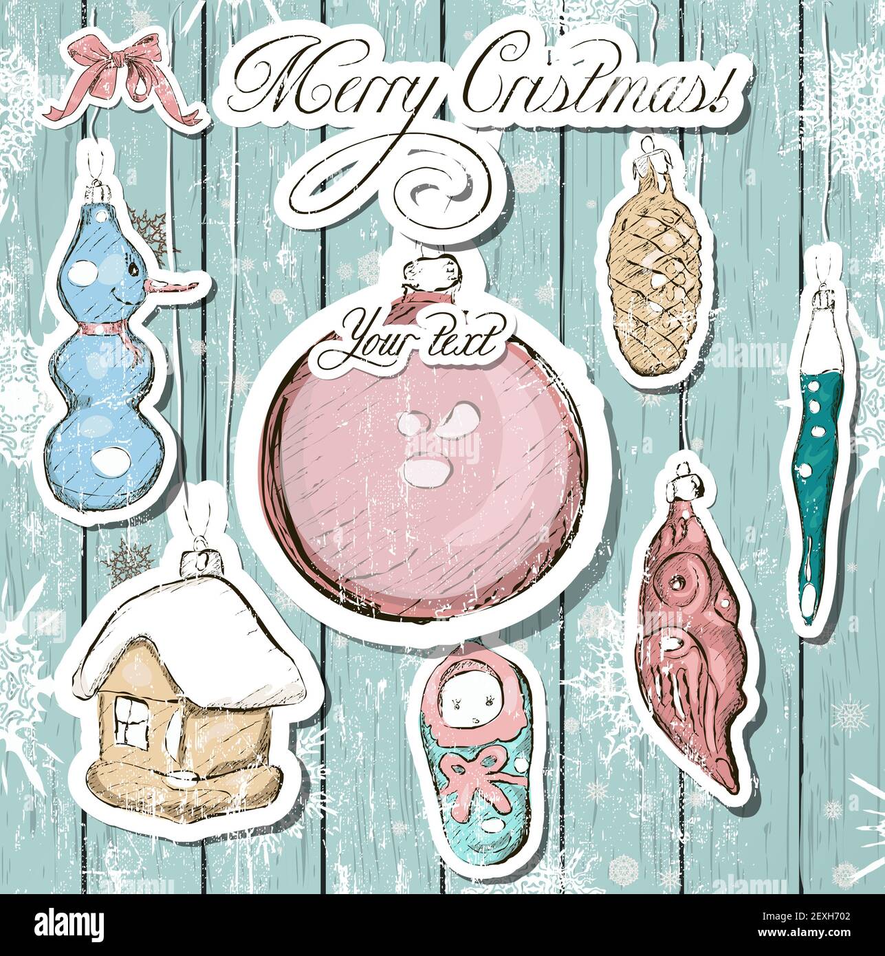 Poster vintage con decorazioni di Natale. Foto Stock