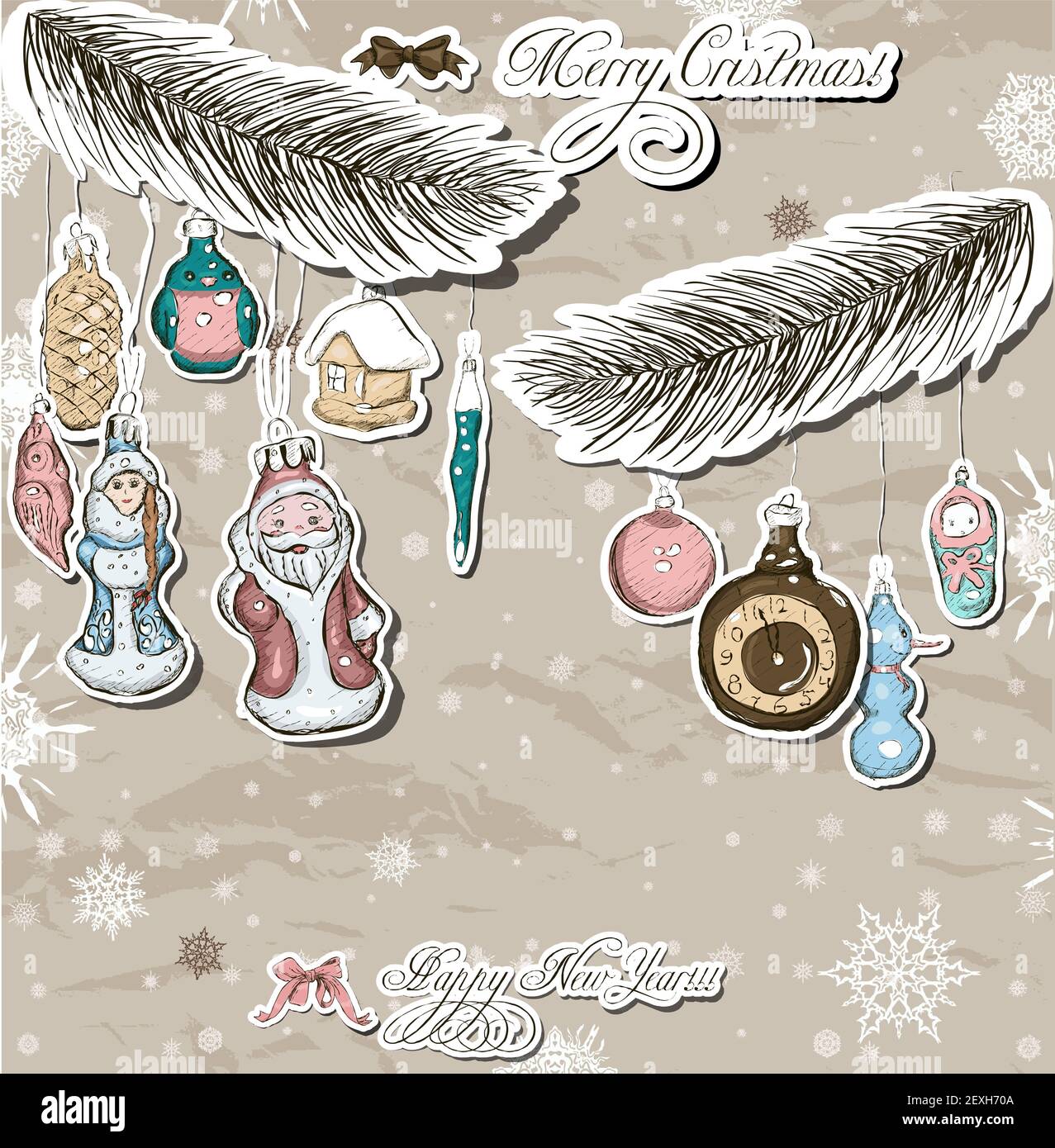 Poster vintage con decorazioni di Natale. Foto Stock