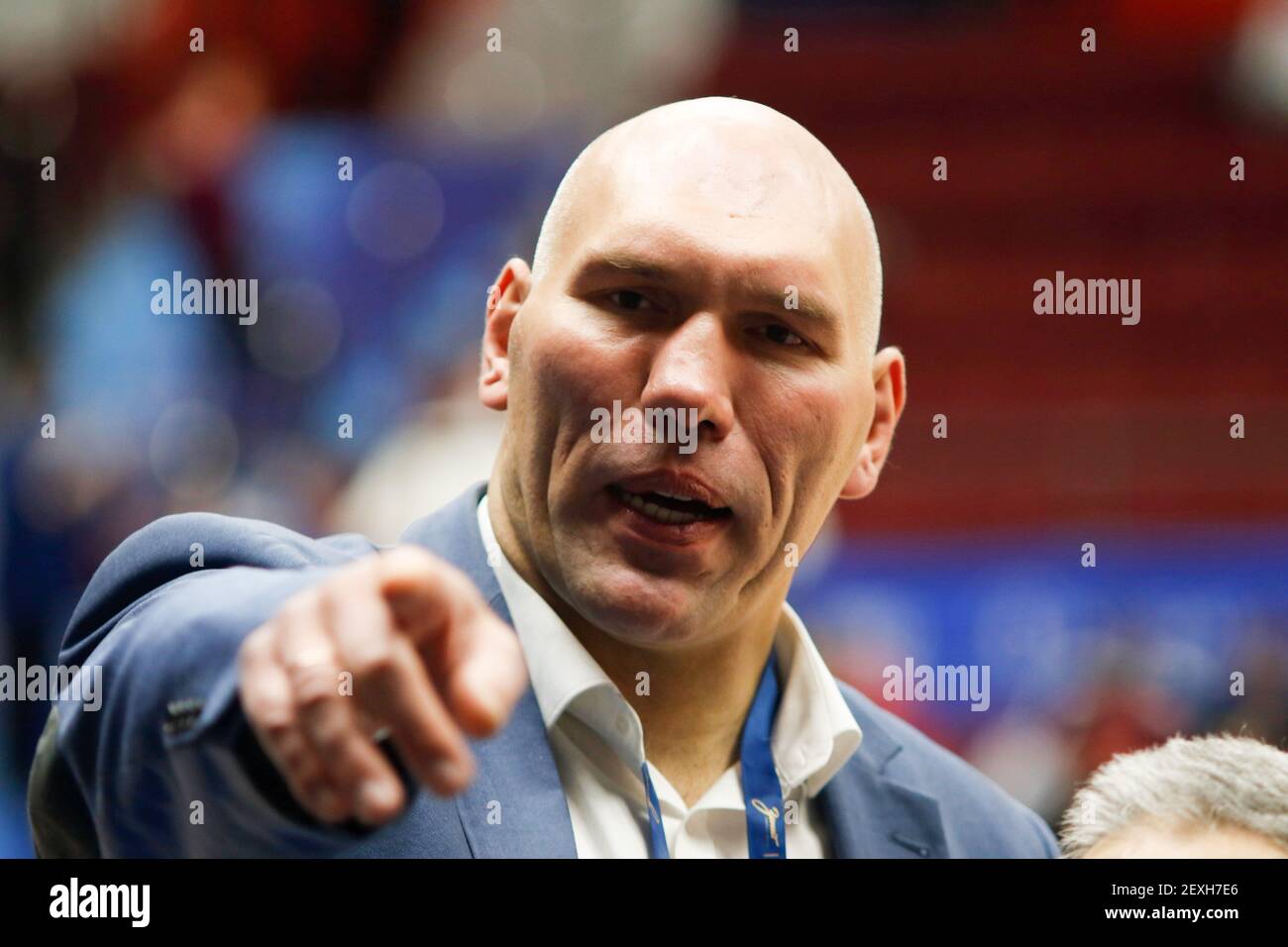 San Pietroburgo, Russia. 04 marzo 2021. Pugile russo, vice della Duma di Stato della Federazione Russa, Nikolai Valuev ha visto durante il 28 Turkish Airlines Eurolega regolare stagione Round 2020/2021, partita tra BC Real Madrid e Zenit San Pietroburgo alla Sibur Arena. (Punteggio finale; Zenit San Pietroburgo 71:75 Real Madrid) Credit: SOPA Images Limited/Alamy Live News Foto Stock