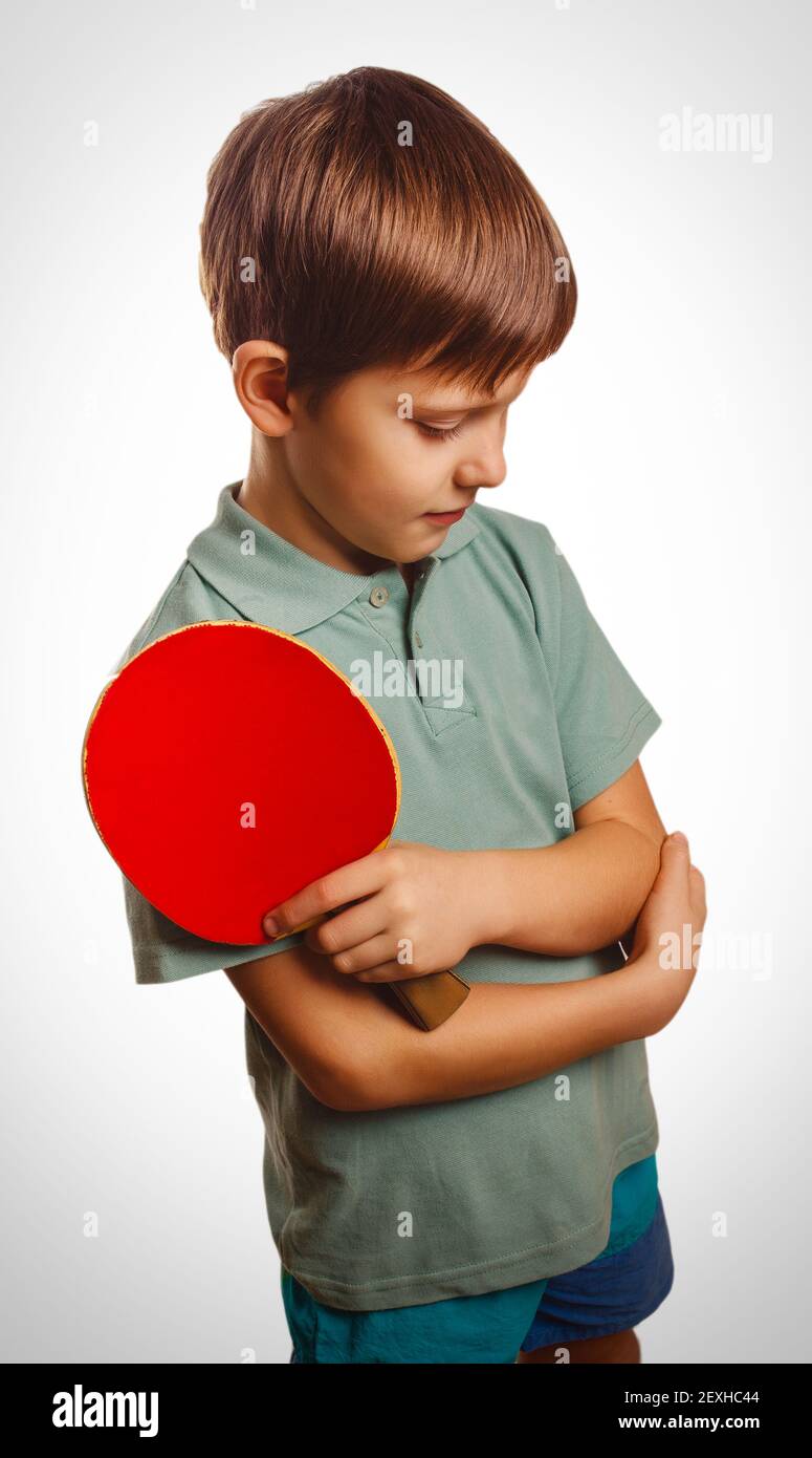 L'atleta ragazzo sconvolto ha perso il setback tavolo tennis ping pong emozioni Foto Stock