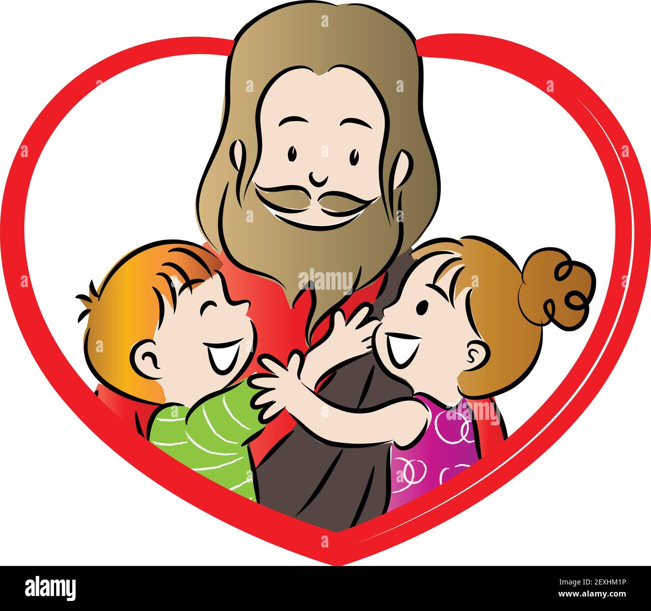 Cartone animato Gesù Cristo abbraccio i bambini Immagine e Vettoriale -  Alamy