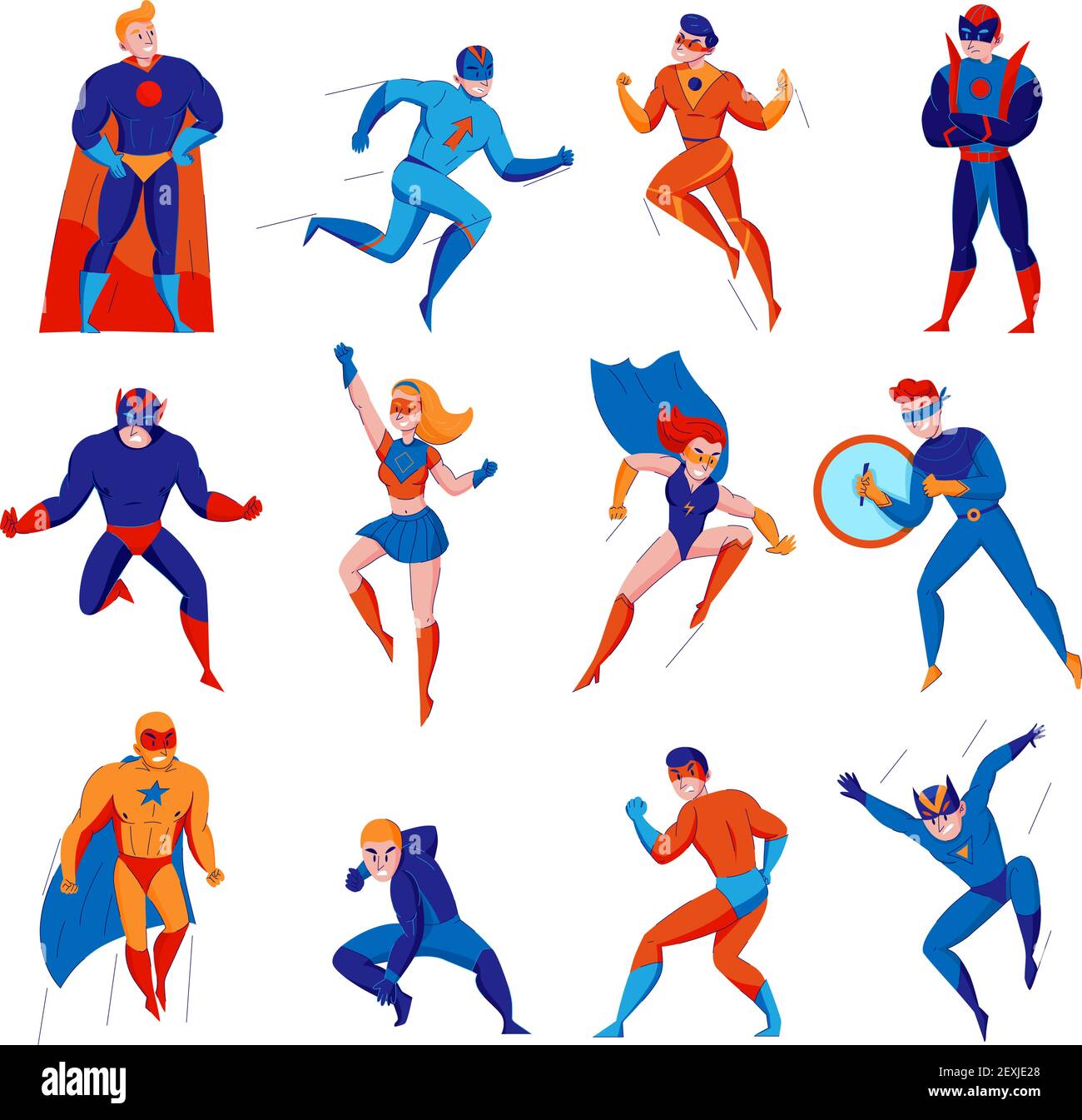 Supereroi cartoni animati fumetti giochi elettronici con superman batwoman ragno uomo meraviglia donna isolato vettore illustrazione Illustrazione Vettoriale