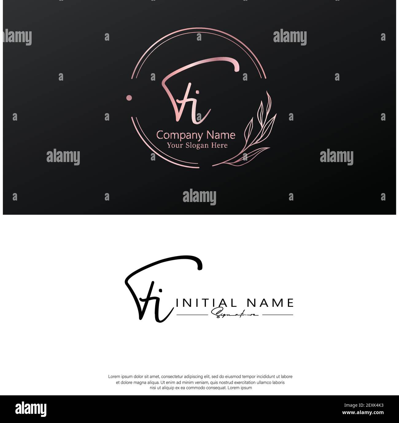 F i Fi lettera iniziale scrittura a mano e logo della firma. Beauty Vector primo logo .Moda, boutique, floreale e botanico Illustrazione Vettoriale