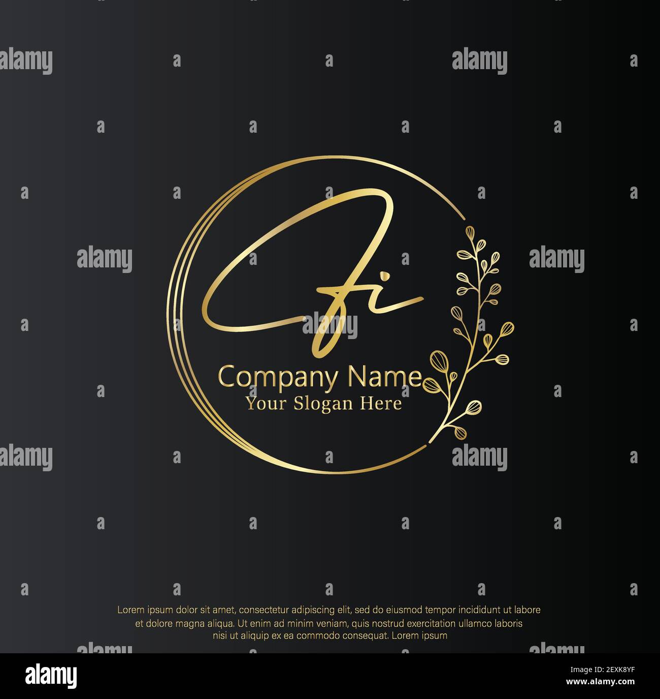 F i Fi lettera iniziale scrittura a mano e logo della firma. Beauty Vector primo logo .Moda, boutique, floreale e botanico Illustrazione Vettoriale