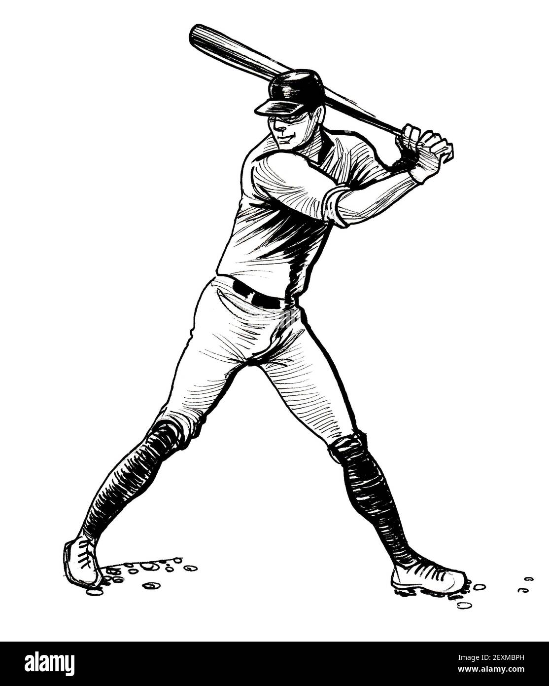 Giocatore di baseball americano. Disegno in bianco e nero con inchiostro Foto Stock