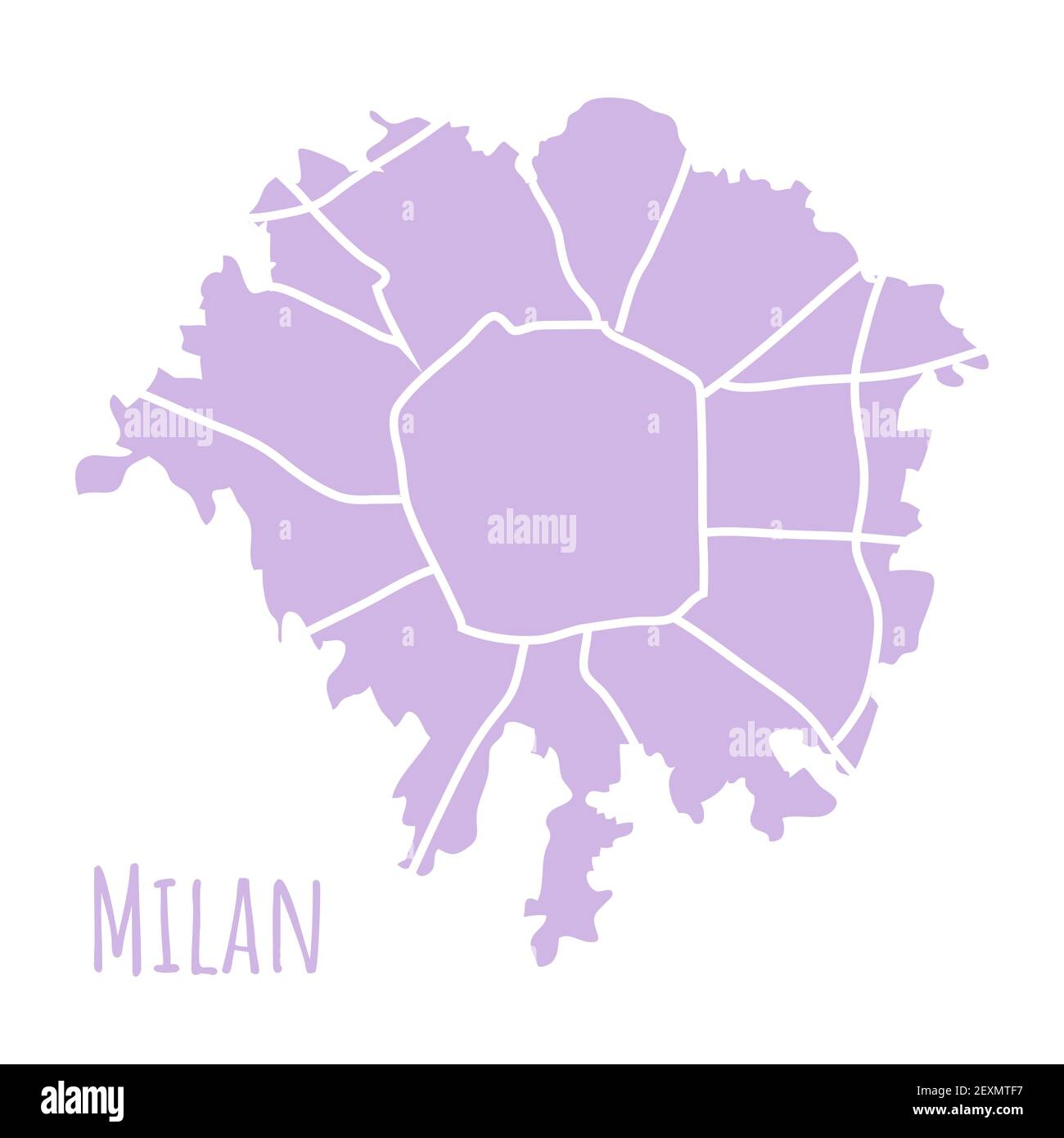 Milano, Italia mappa silhouette divisione amministrativa, vettore isolato su sfondo bianco. Confine con le vie. Illustrazione dettagliata. Illustrazione Vettoriale