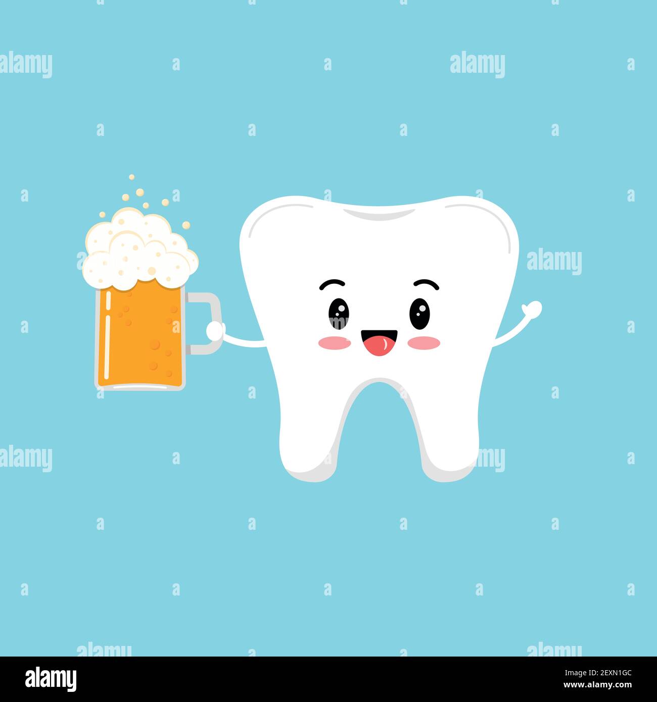 St Patrick Day Tooth con birra in vetro. Illustrazione Vettoriale