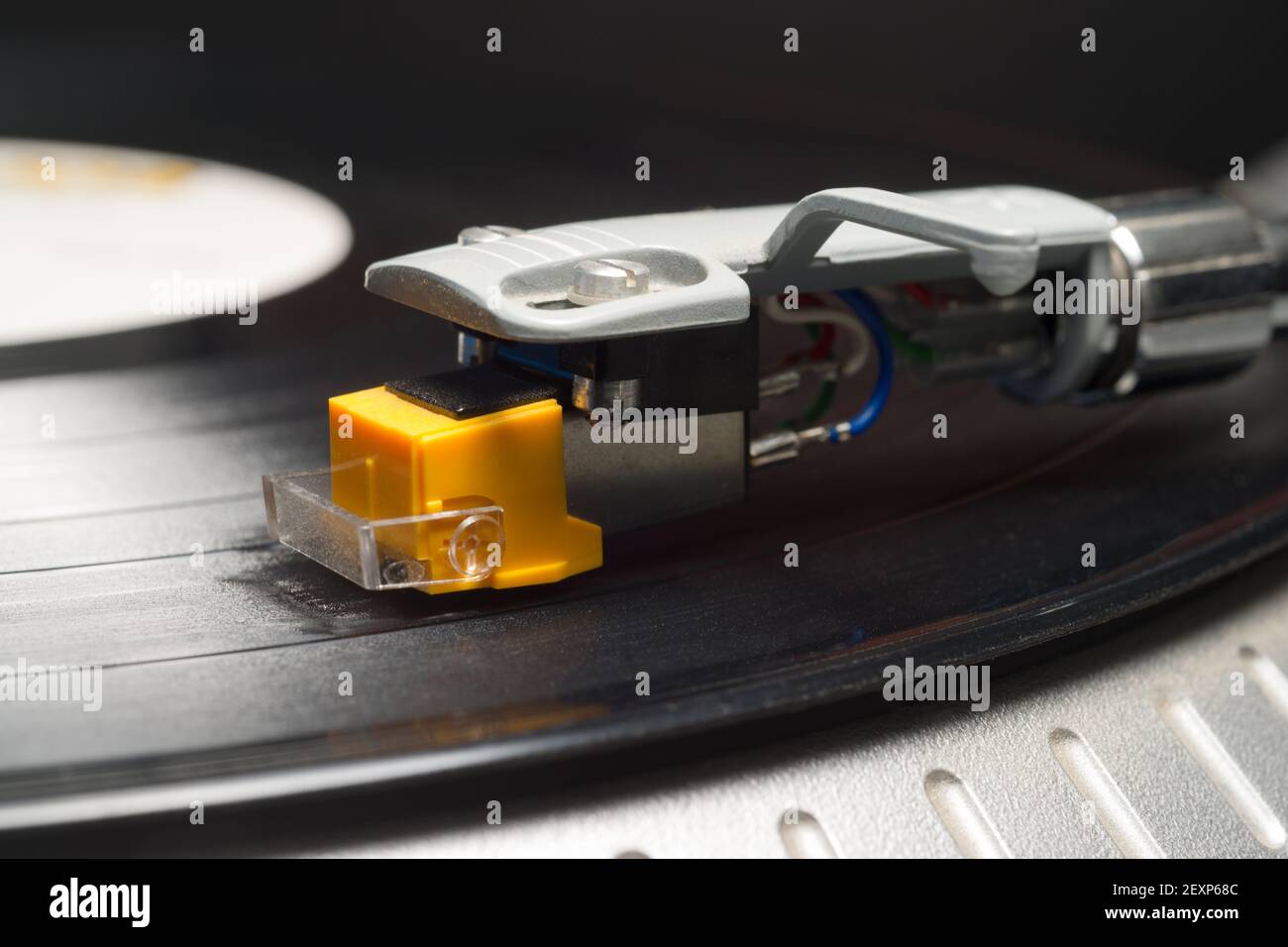Registra giocatore fonografo tono braccio ago vinile Macro Foto Stock
