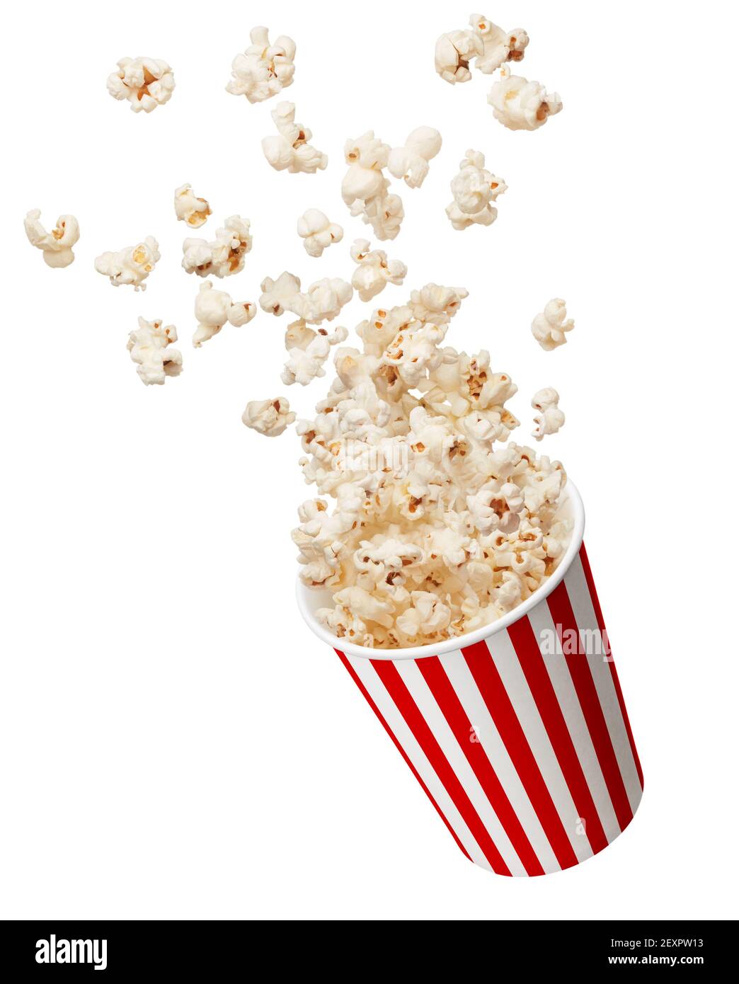 secchio di spruzzi di popcorn isolato su bianco Foto Stock