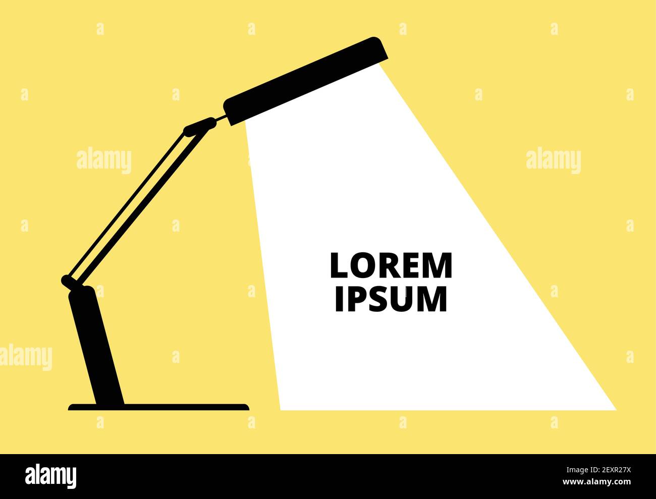 Lampada da tavolo per ufficio. Lampada da tavolo silhouette nera con raggio su sfondo giallo. Idea creativa e concetto di vettore di affari di invenzione Illustrazione Vettoriale